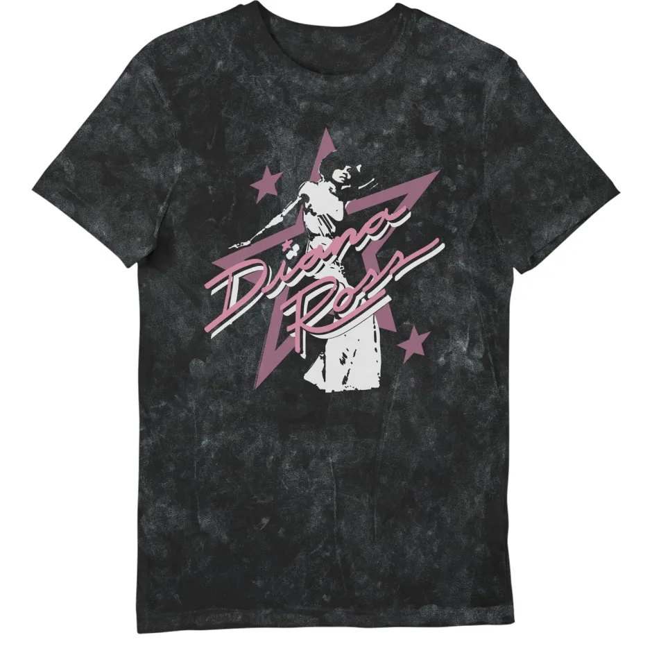 Diana Ross Star Pink Black Snow Wash Printed Music T-Shirt-Bioworld International Shop