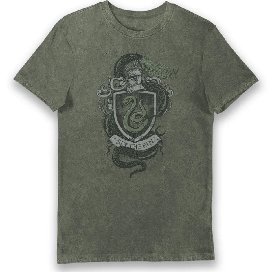 Harry Potter Slytherin House Crest Green Vintage Style Adults T-Shirt-Bioworld International Shop